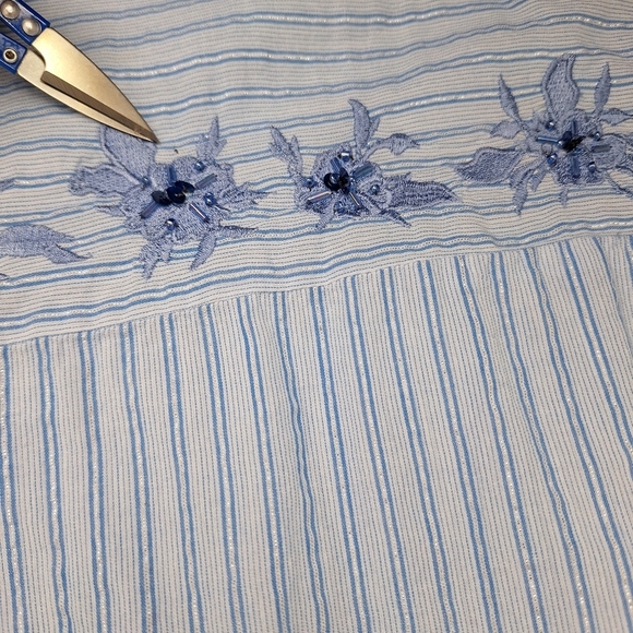 Westport Blue White Pullover Striped Short Ruffle‎ Sleeve Cotton Top Size 1X - Picture 7 of 12